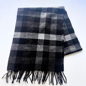 Amicale 100 Cashmere Black and Grey Check Women's Scarf, Made in the USA
